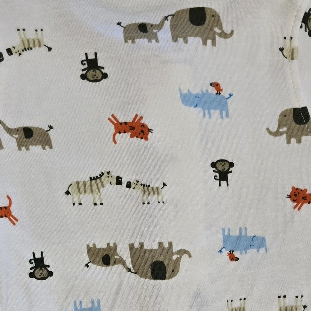 NWT 0-3M Baby BOYS 2P FOOTIE & BIB JUNGLE ANIMALS MONKEY RHINO TIGER etc (Q1)